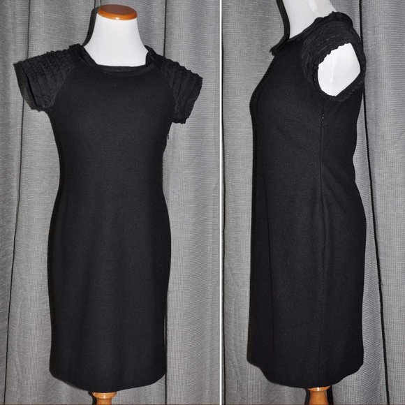 Vintage Ann Taylor Black Wool Sheath Dress (Little Black Dress) Size 0 - Picture 1 of 6